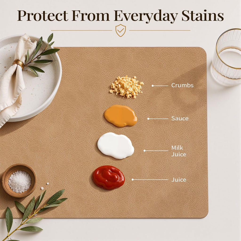 Vinyl Heat Resistant Placemats Set of 8, Camel