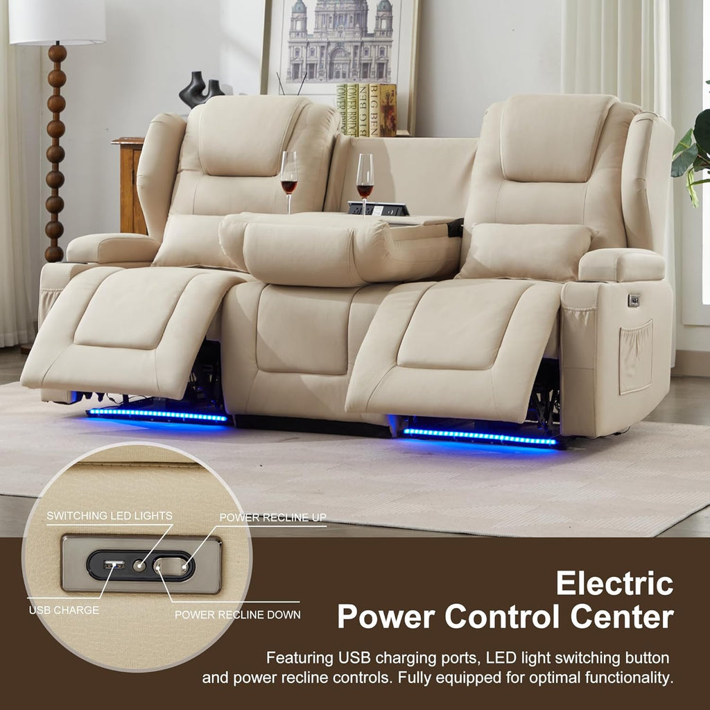 RV Power Loveseat Recliner Sofa, Leathaire Fabric 3-Seater Wall Hugger Reclining Sofa