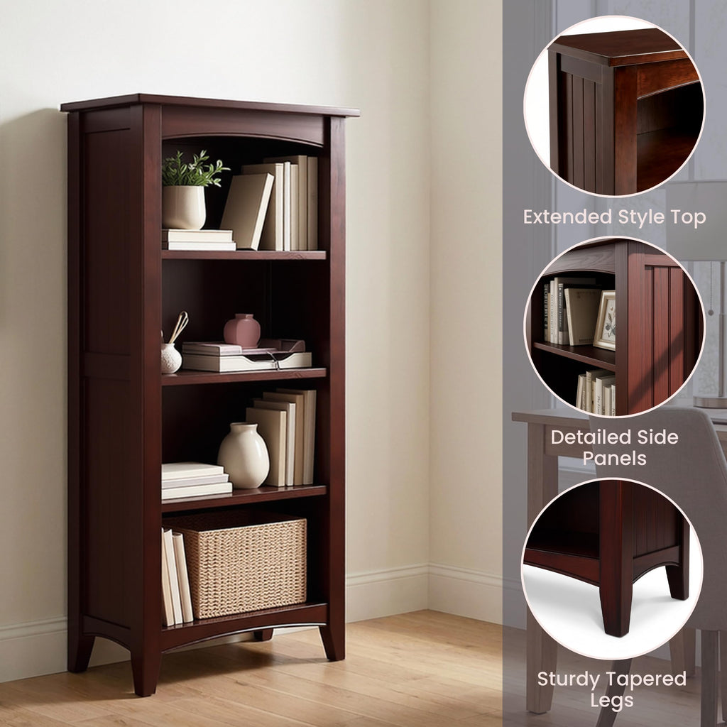Shaker Cottage 4-Shelf Bookcase, Espresso, 22"W x 48"H