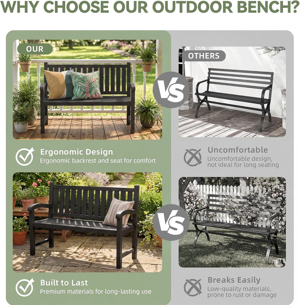 Outdoor Bench, 2-Person Outdoor Benches Weatherproof | 560 lbs Weight Capacity, Low Maintenance, Garden Bench , Park