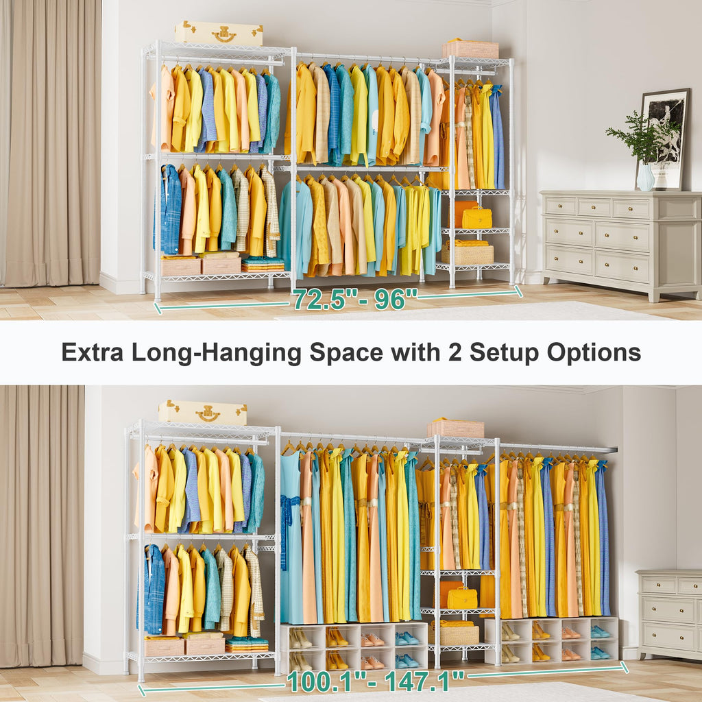 E01 Expandable Heavy Duty Clothes Rack, Free Standing Closet System