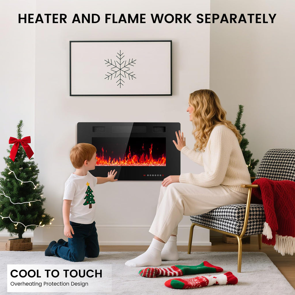 Electric Fireplace 30 inch, Recessed and Wall Mounted Electric Fireplace with Remote Control, Fireplace Heater