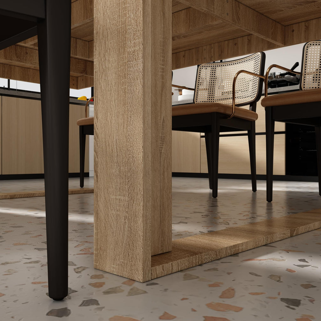 86.6" W Dining Table for 8-10 People, Versatile Modern Wooden Dinner Table Kitchen Table Conference Room, Light Brown