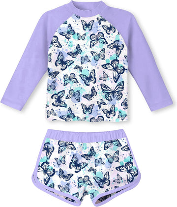 Girls Rash Guard Two Pieces Long Sleeve Swimsuit Sets