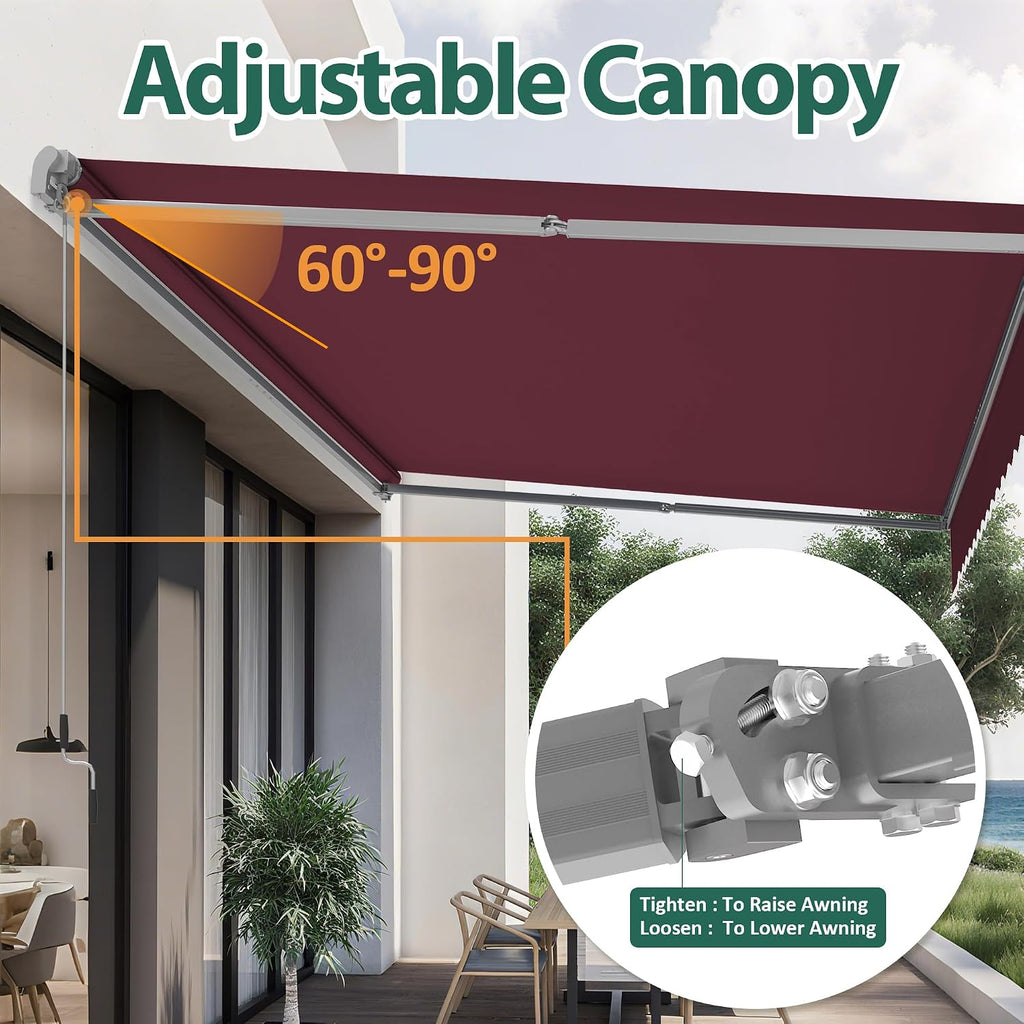 Patio Awning 12x8 Feet Sunshade Canopy for Manual Retractable Awnings, with Aluminum Frame and 280G Polyester Fabric