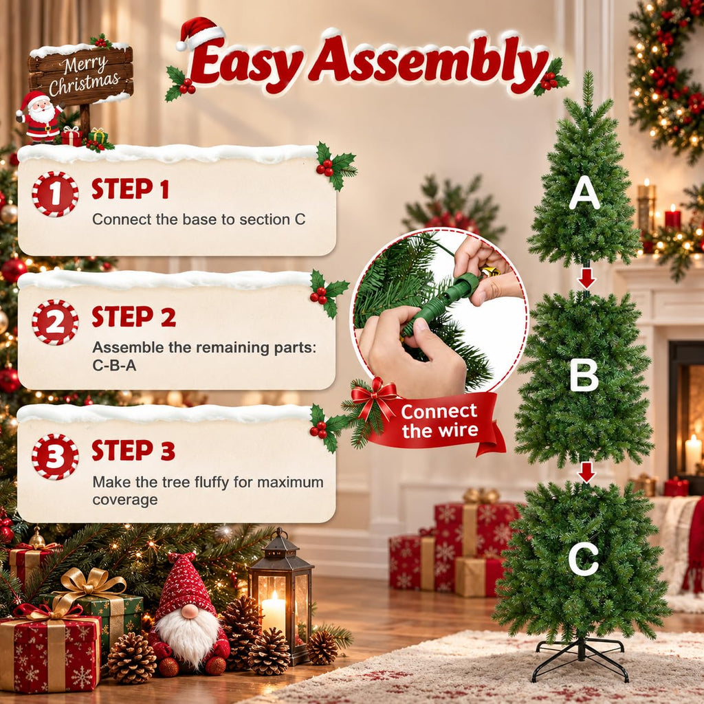 7.5 FT Pre-Lit Artificial Christmas Tree, Slim, Pencil, Easy Setup