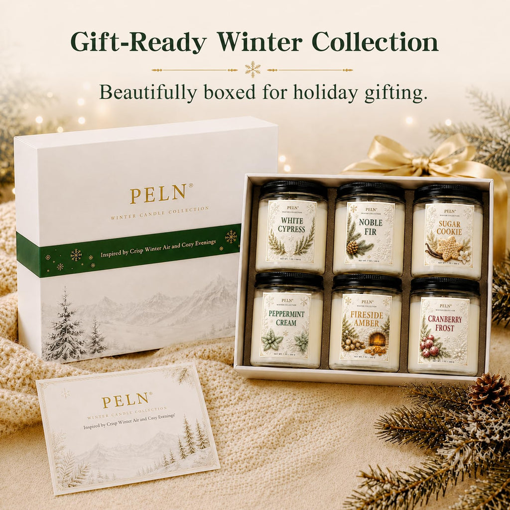 6-Pack Winter Candle Gift Set, 7 oz Soy Candles, Holiday Christmas Scents