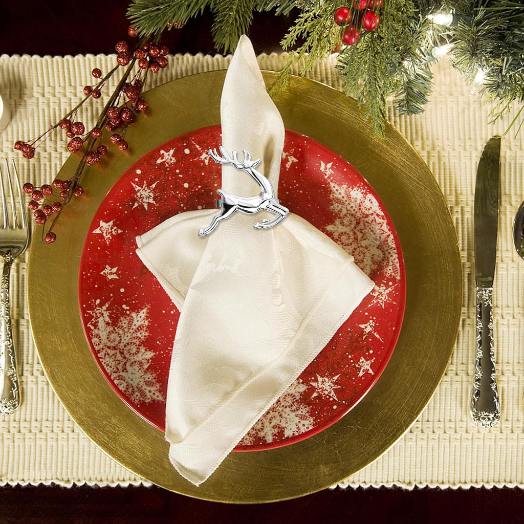Christmas Silver Reindeer Napkin Rings for Table Decoration - Set of 8