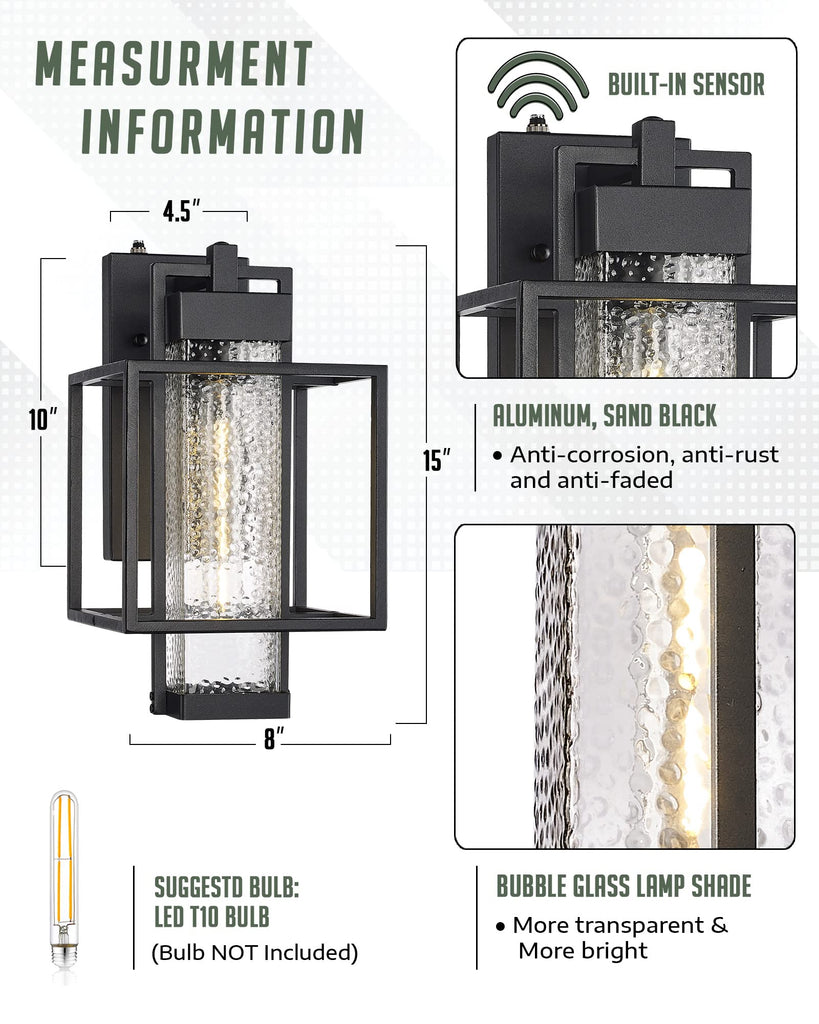 Aluminum Dusk to Dawn Outdoor Wall Sconce Lantern 2 Pack, 15" Large Farmhouse Industrial Black Waterproof Exterior