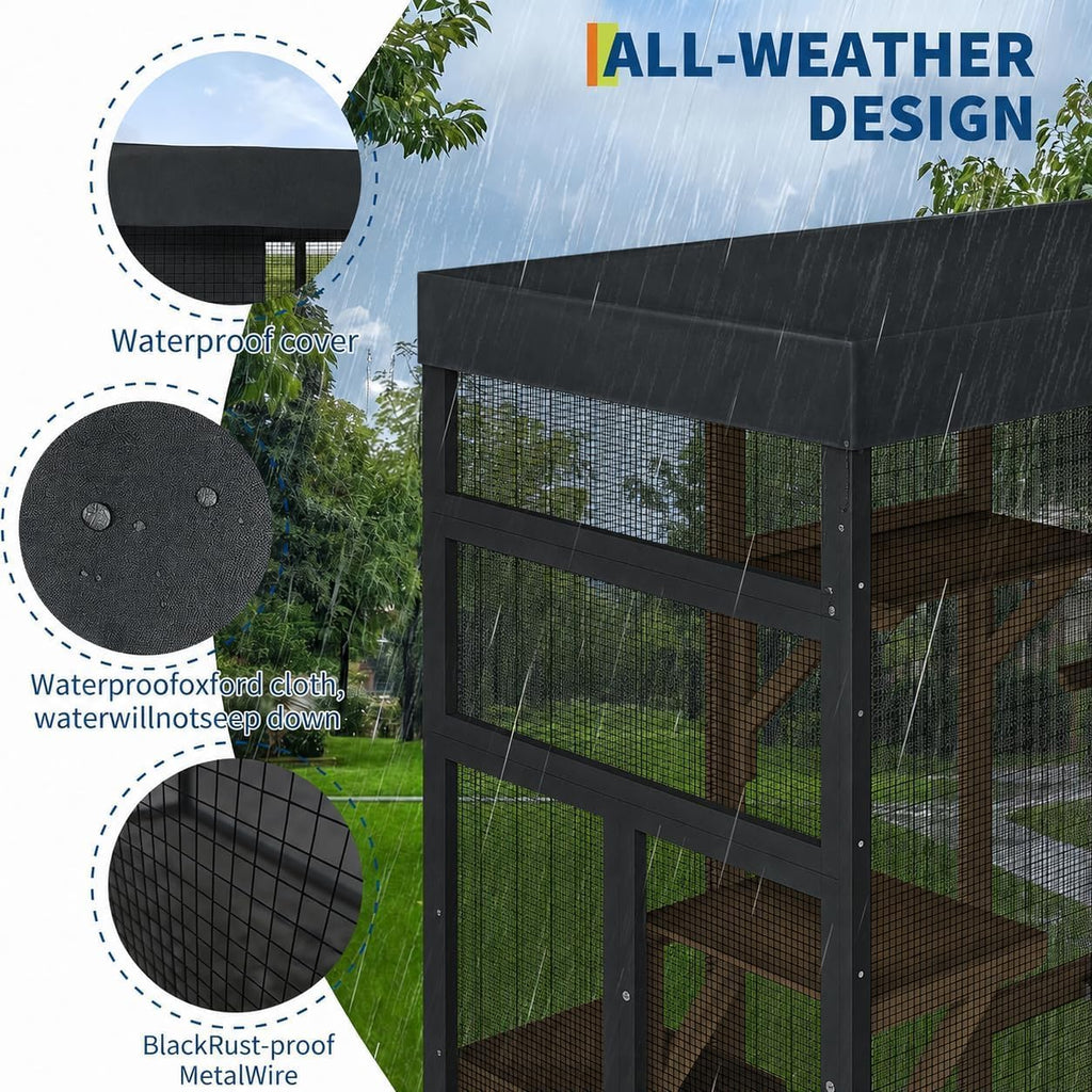 70" Outdoor Catio Cat Enclosure, Large Cat House, Wooden 5-Platform