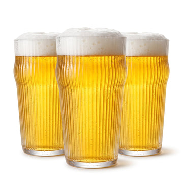 Plastic Ribbed Beer Glasses (Set of 12) - Heavy Weight Unbreakable Bar Glassware, Dishwasher Safe Pilsner Beer Cups