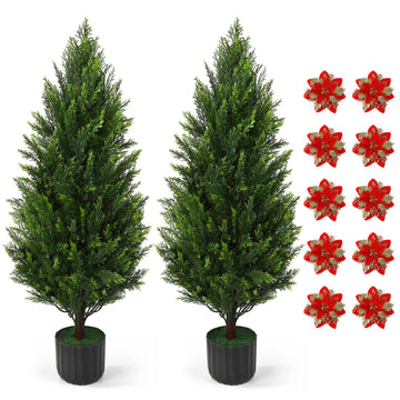 3FT Dense Artificial Cedar Topiary Trees 2 Pack, Front Porch Decor