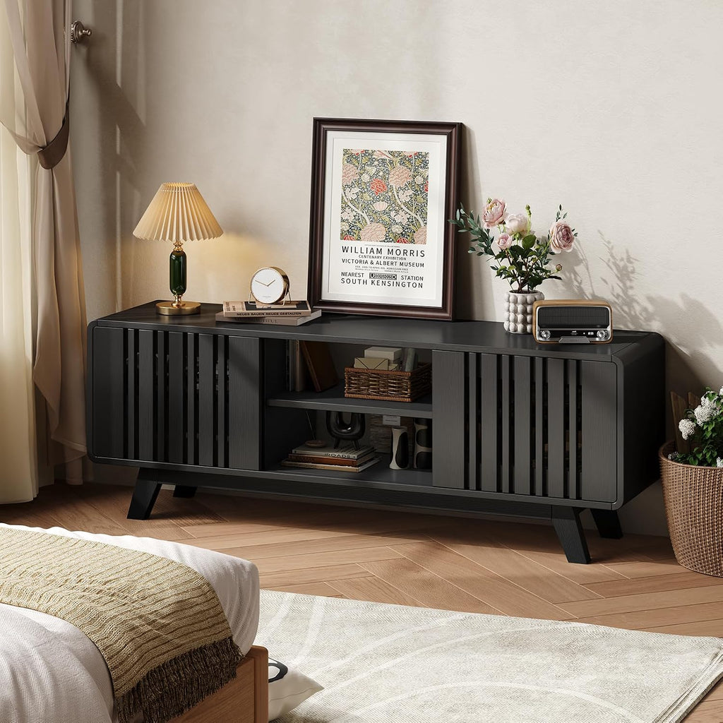63-Inch TV Stand for TVs up to 75 Inch, Mid-Century Modern Television Stand with Power Outlet， Entertainment Center