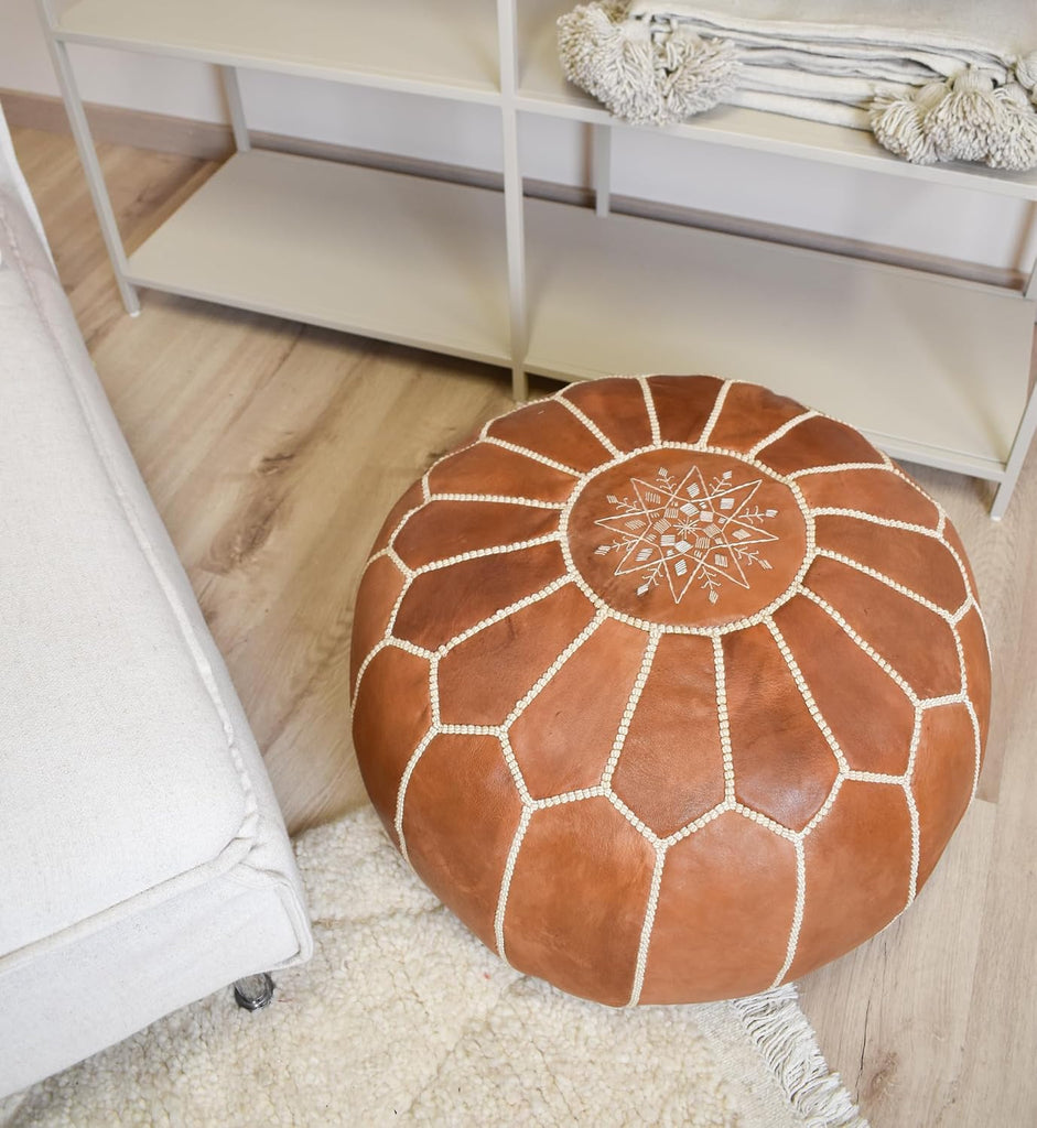 Premium Pouf - - Delivered Stuffed - Ottoman, Footstool, Floor Cushion (Natural)