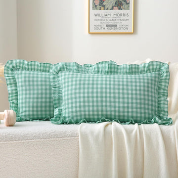 2 Pack Spa Blue Gingham Lumbar Throw Pillow Shams 12''x20''
