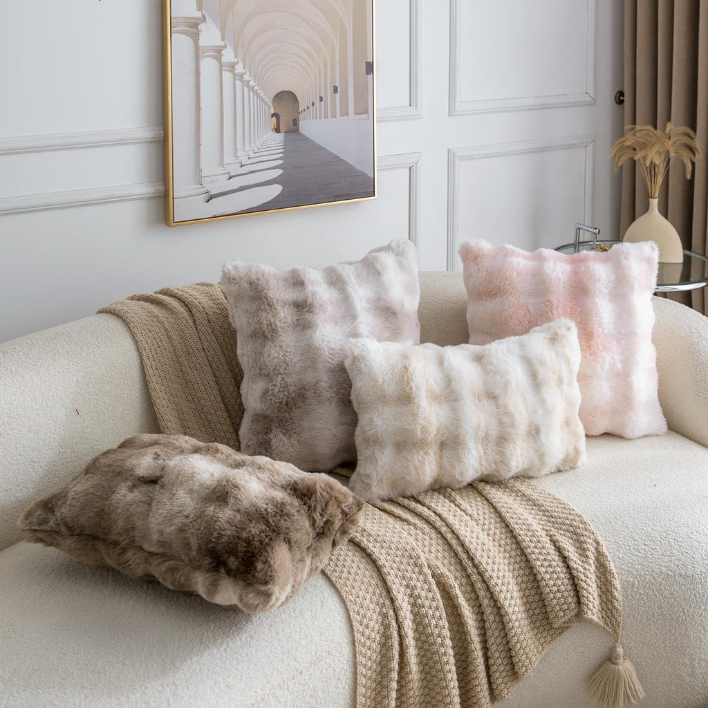 Pack of 2 Thick Plush Faux Wool Throw Pillow Covers Soft Boho Throw Pillows Luxurious Cushion Covers for Couch Sofa