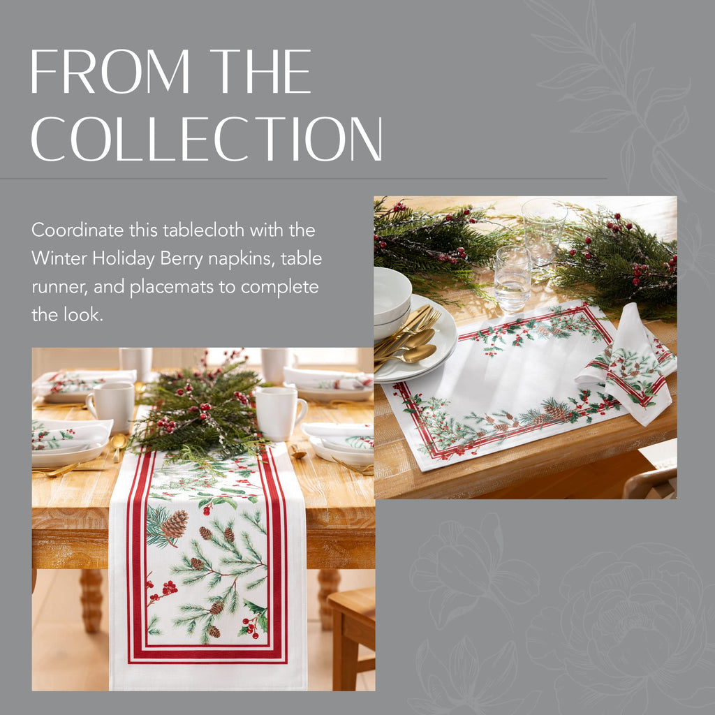 Winter Holiday Berry Fabric Tablecloth, Multicolor - 60" W x 144" L