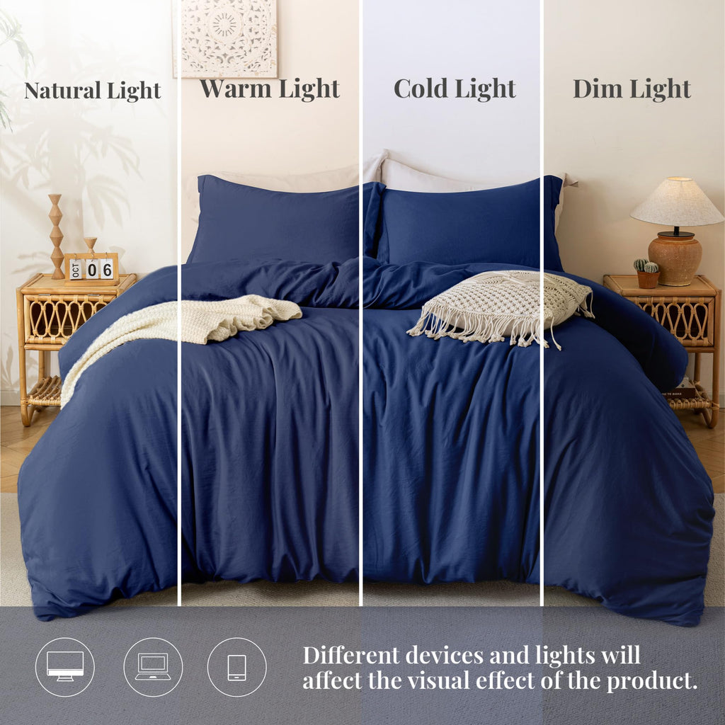 Duvet Cover Ultra Soft Comforter Cover Set 3pcs, Navy Blue