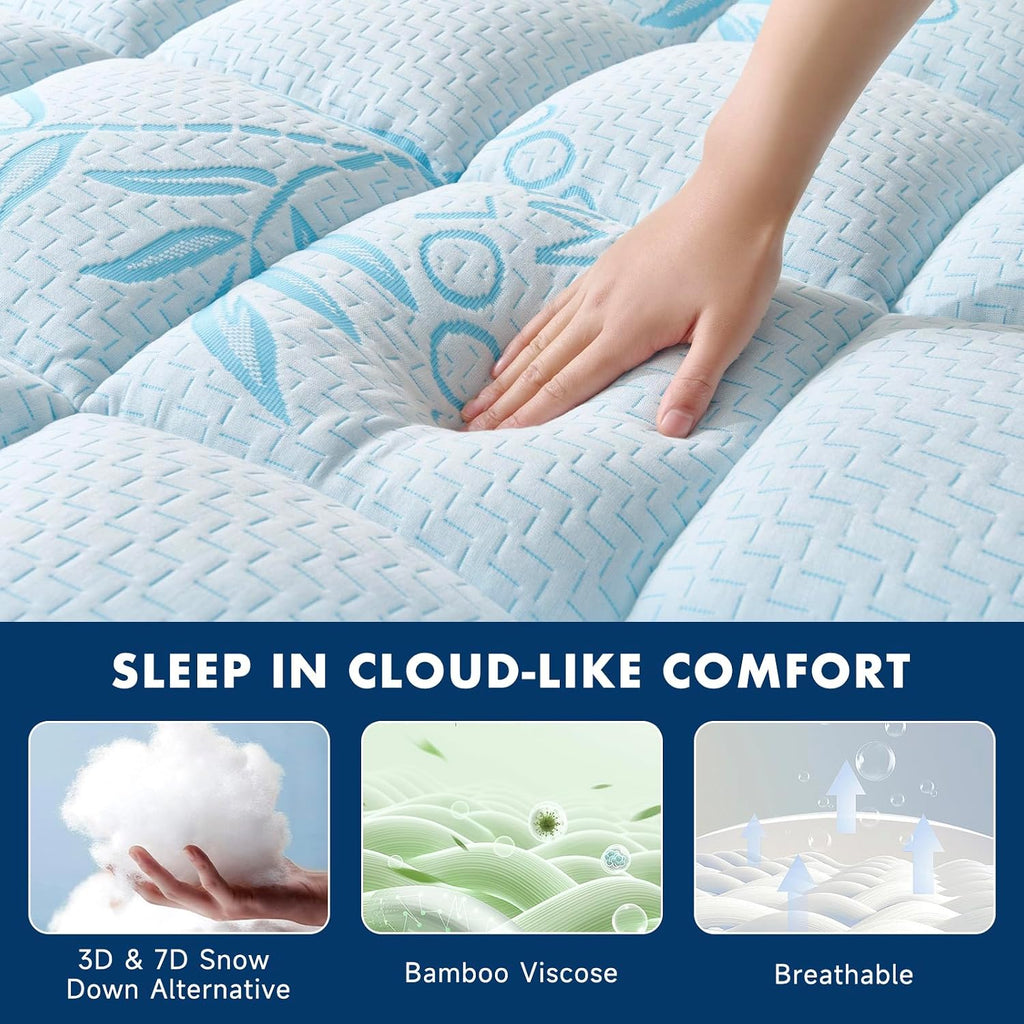 King Mattress Topper, Breathable and Soft Extra Thick Pillow Top 78"x80" | Viscose Derived from Bamboo Mattress Pad