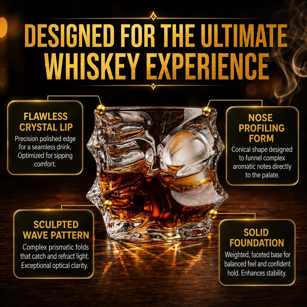 Storm Japanese Crystal Whisky Decanter Set with 4 Tumbler Glasses, Lead-Free Liquor Carafe & 10oz Rocks Glasses