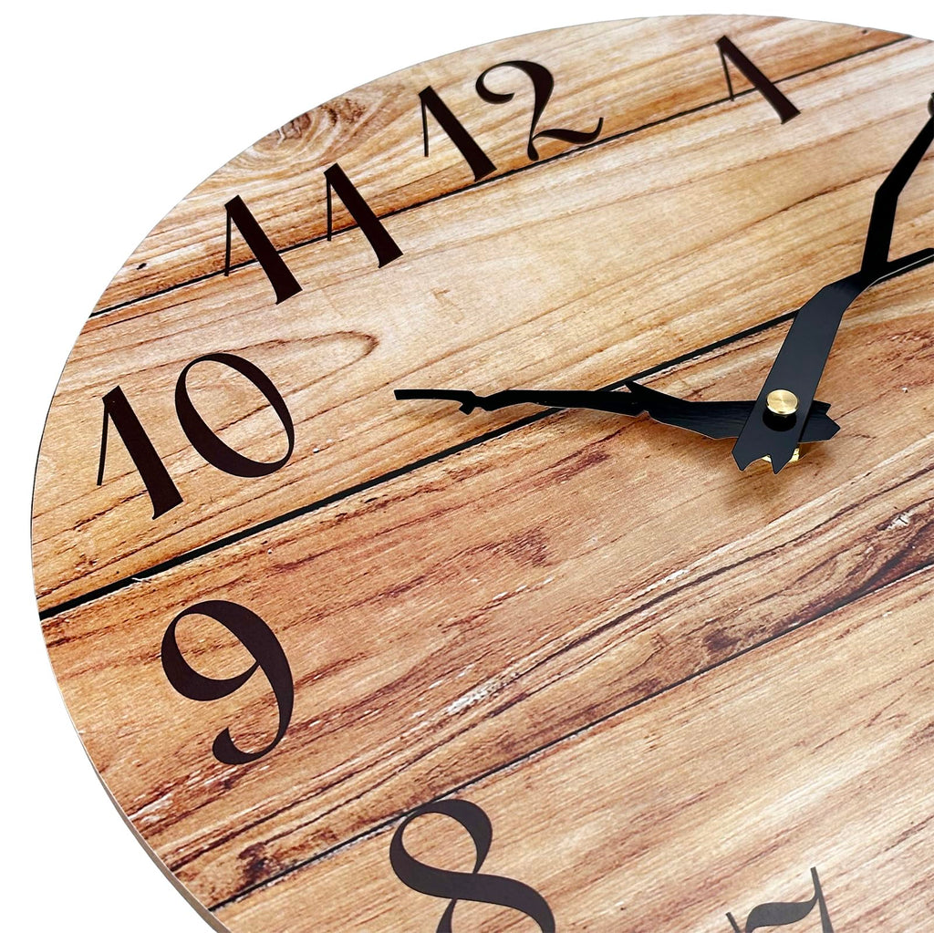 Extra Large Wall Clock, 16'' Frameless Wooden Wall Clocks with Silent Quartz Movement, Rustic Country Village Walnut