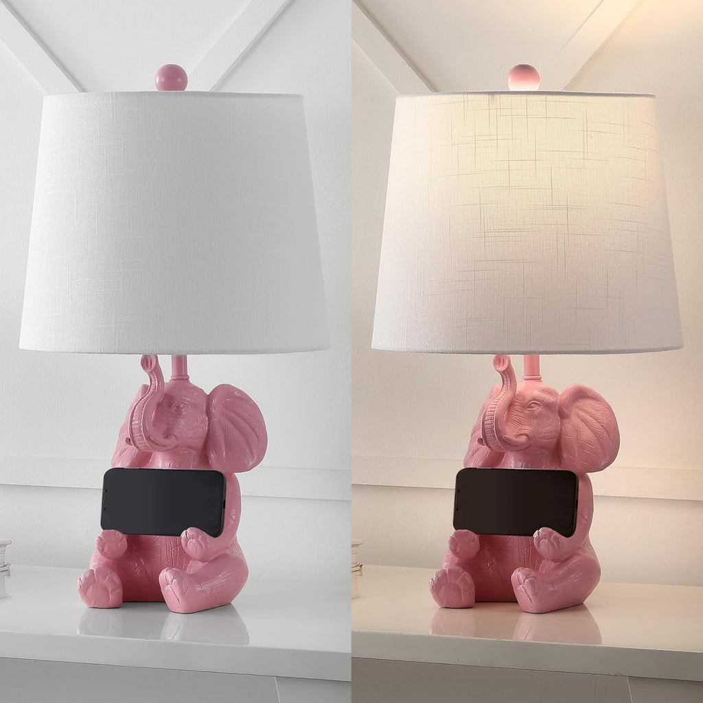 Kairi Elephant Kids 21" Animal Metal Resin Table Lamp, Pink