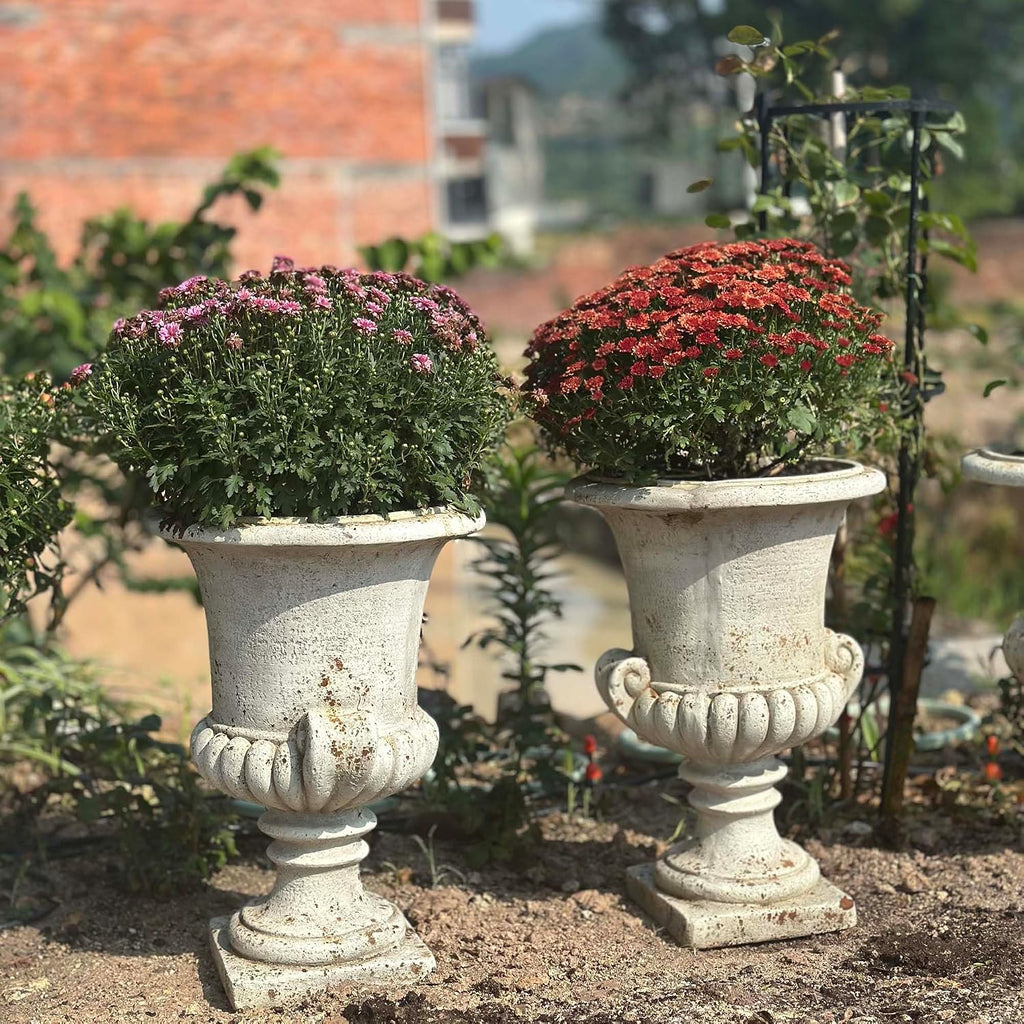 Vintage European Garden Urn Planter, Cement and Fiber Flower Pot, 19.7 Inche Tall, Make Rust Finished, Delivered from