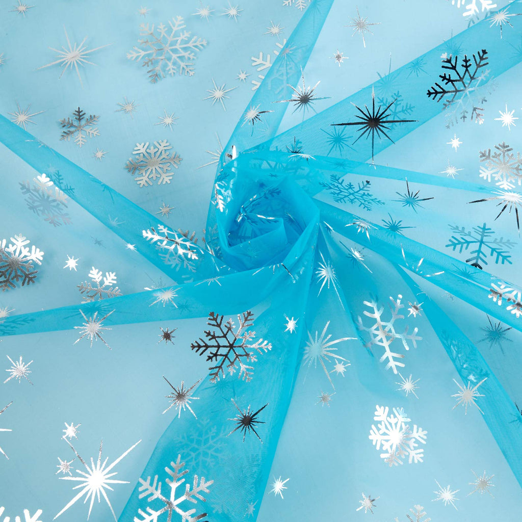 Iridescent Snowflake Organza Turquoise, Fabric by the Yard