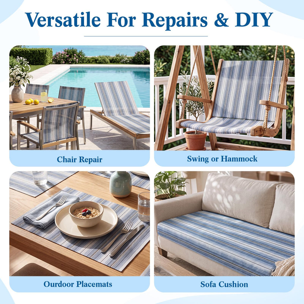 Patio Sling Chair Replacement Fabric by The Yard, 1.5 x 1 Yard, Blue Striped