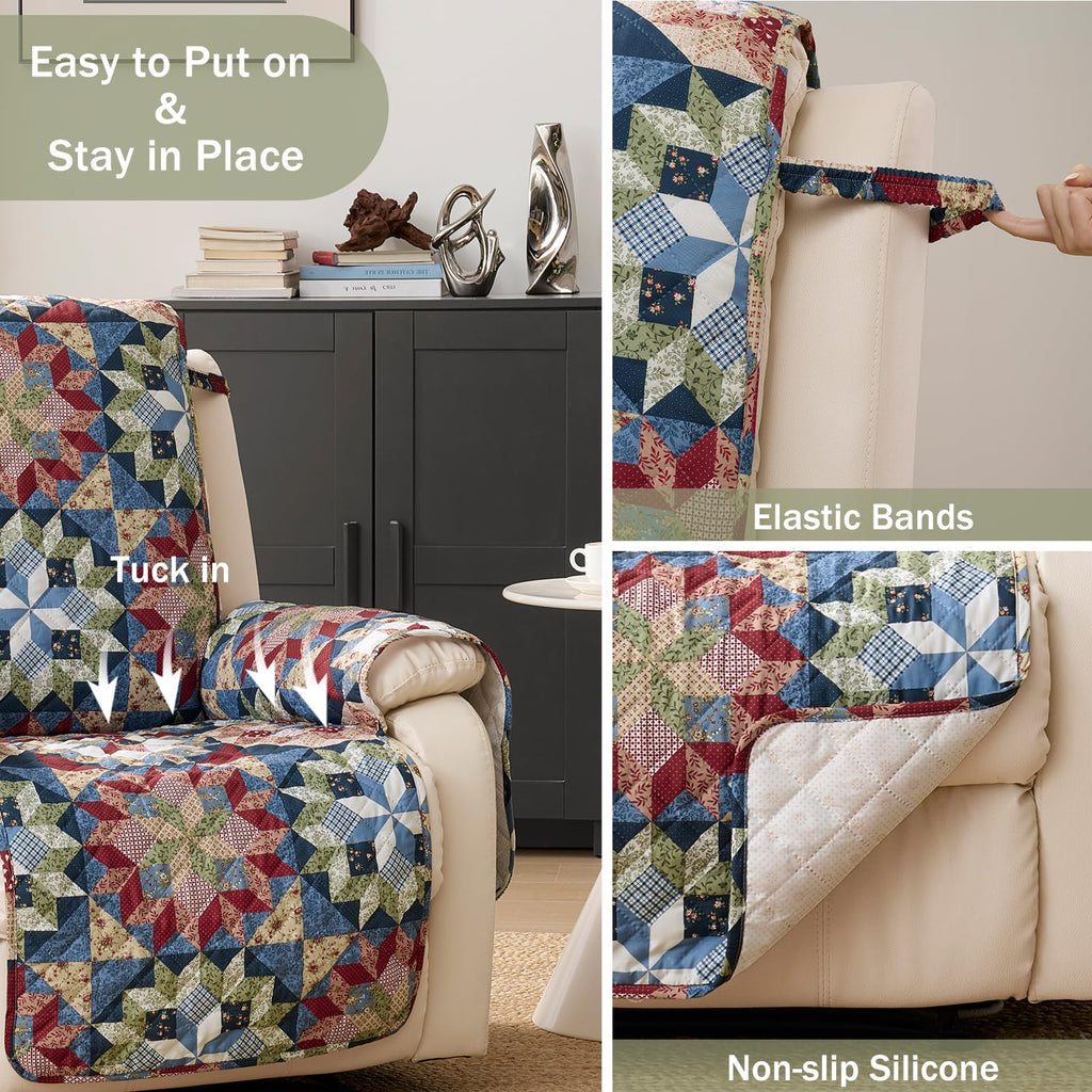 Patchwork Printed Recliner Chair Covers Large Size, Soft Quilted Lazy Boy Chair Covers, Recliner Covers for Dogs
