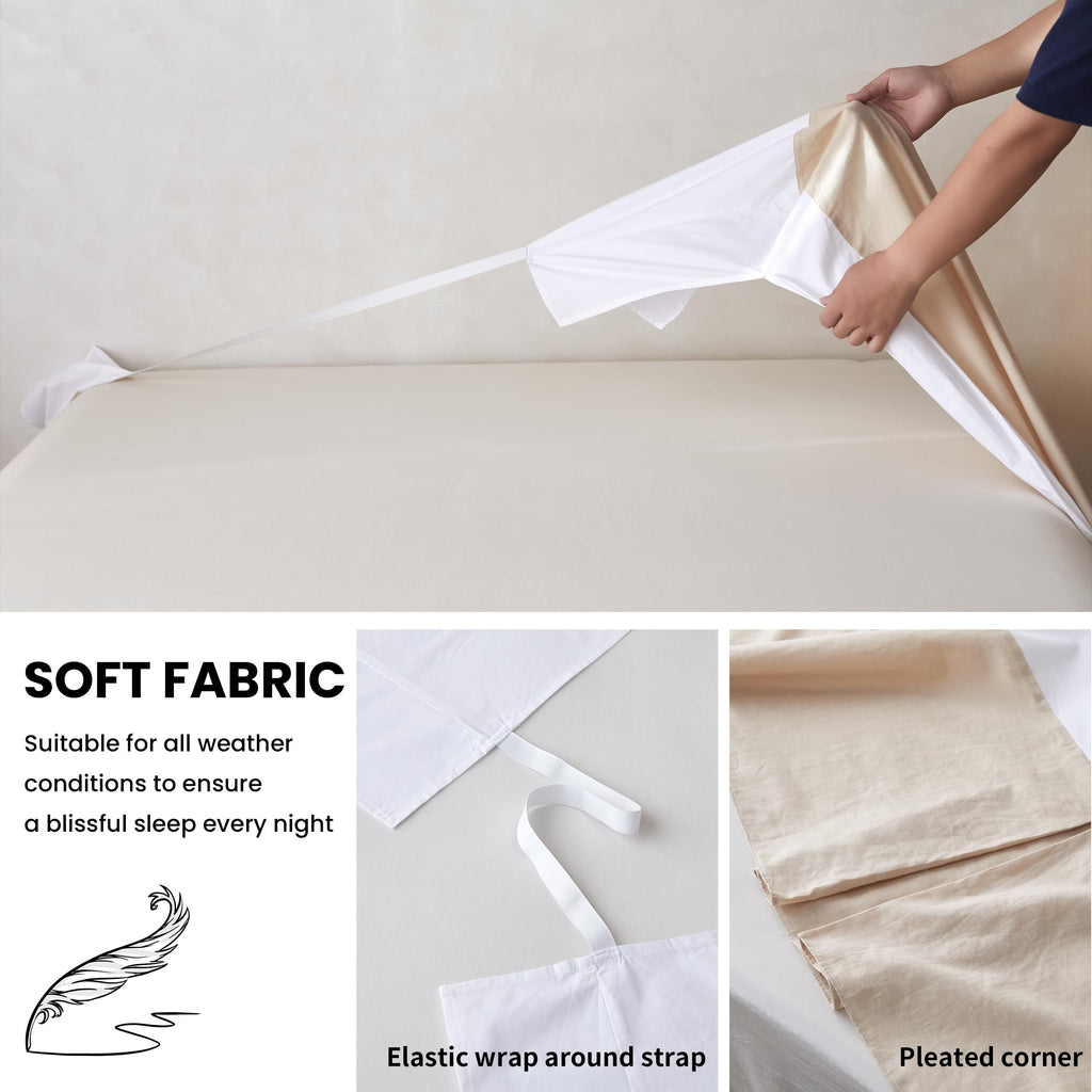 French Linen Wrap Around Bed Skirt with Pleated Corner 14-Inch Tailored Drop Natural Flax Cotton Blend Basic Soft