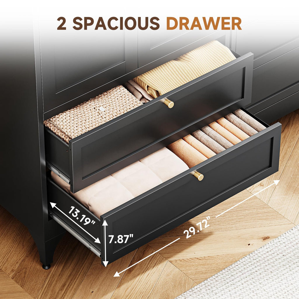 Metal Armoire Wardrobe Closet with Drawers, Clothing Storage Cabinet with Doors and Shelves, Coat Closet with Hanging