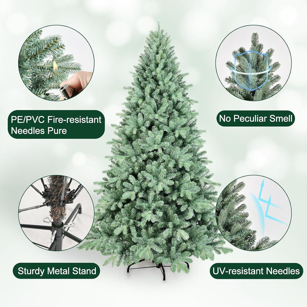 Blue Spruce Artificial Christmas Tree, Unlit Xmas Tree with Realistic PE/PVC Needles & Easy Setup Hinged Design
