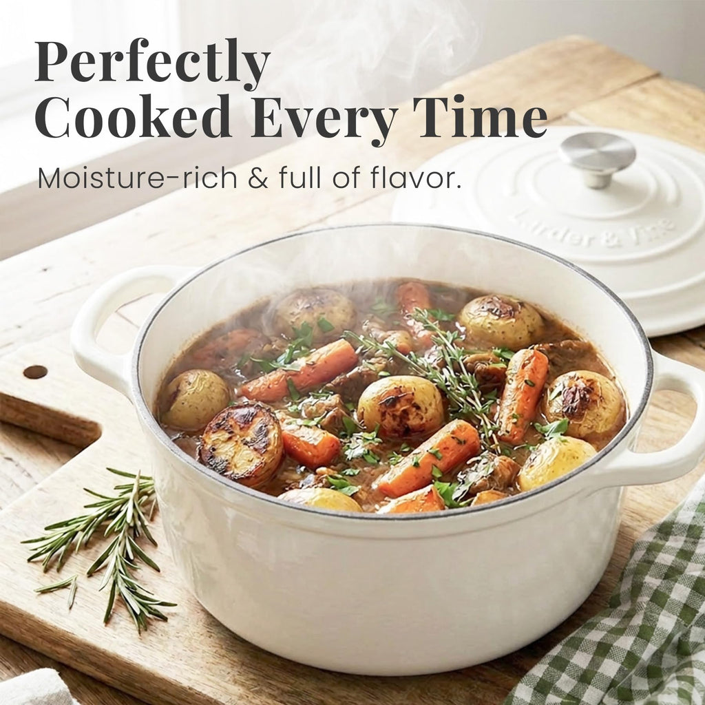 5.7 qt Enameled Cast Iron Dutch Oven Pot with Lid, White