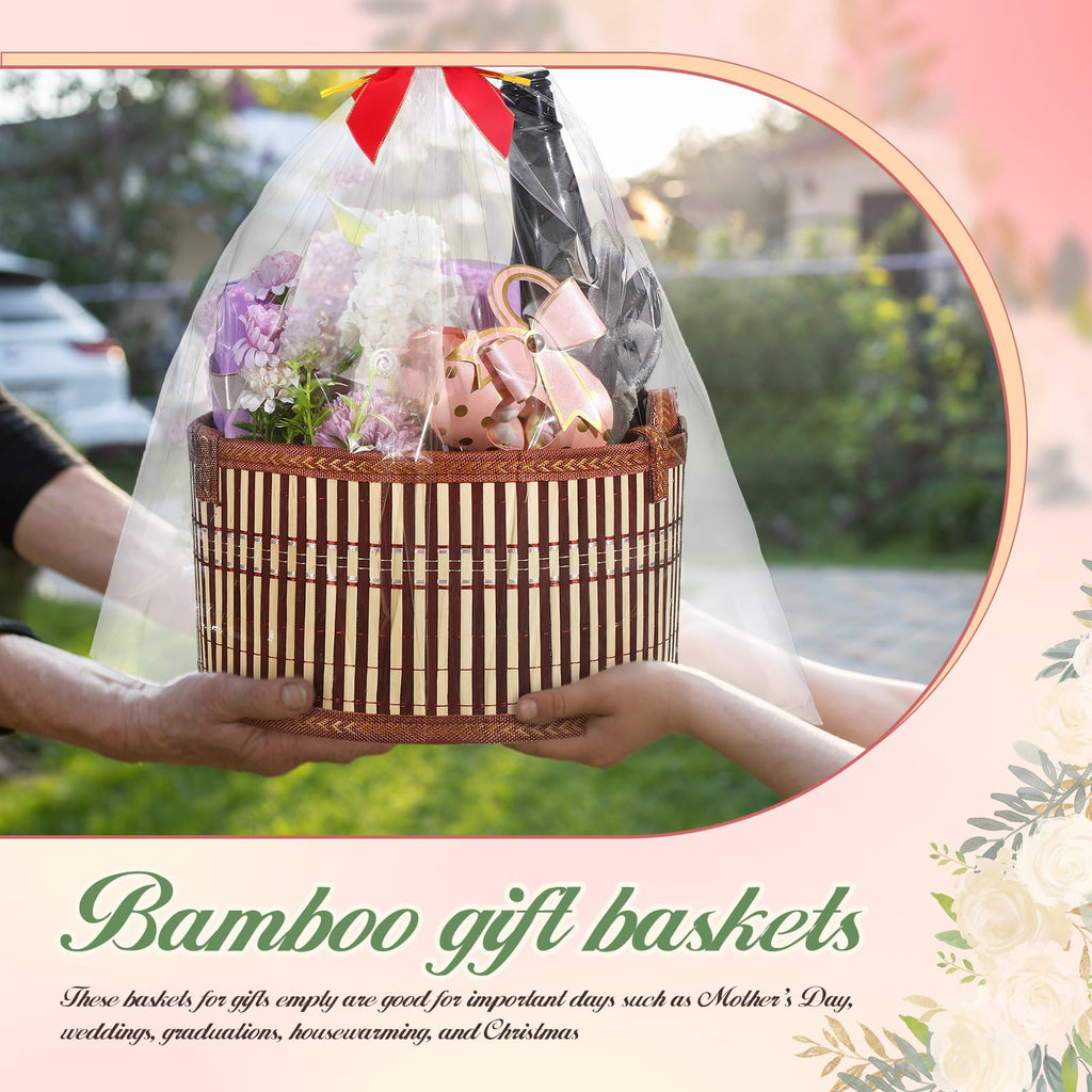 6 Set Empty Gift Baskets to Fill for Raffle, Bamboo, Brown