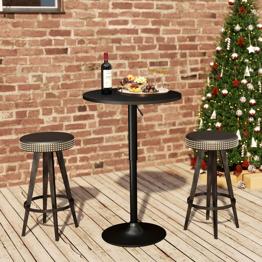 Round Pub Table, Height Adjustable Bar Table with 360 Swivel Top, Cocktail Table with Black Metal Base for Bar