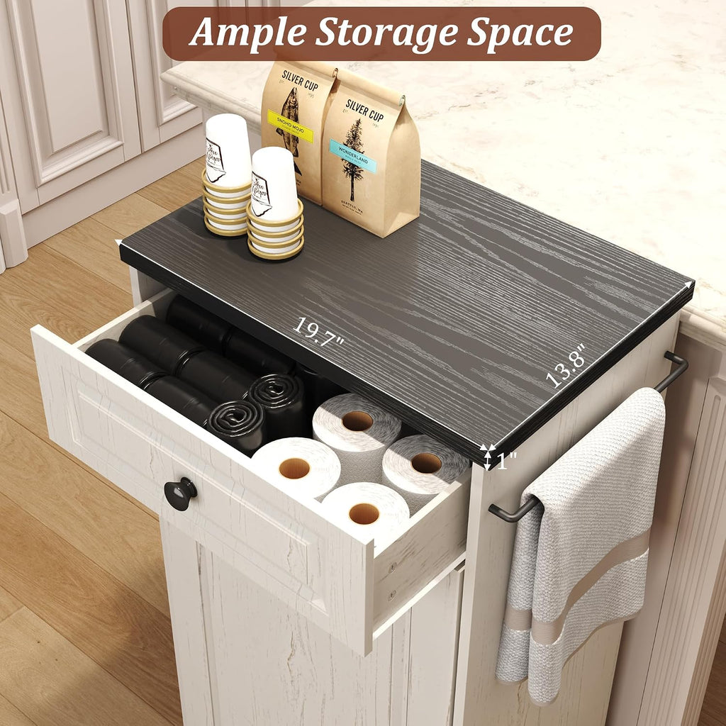 Trash Can Cabinet, 13 Gallon Tilt Out Trash Cabinet, Wooden Kitchen Garbage Can with Hideaway Drawer, Pet Proof Trash