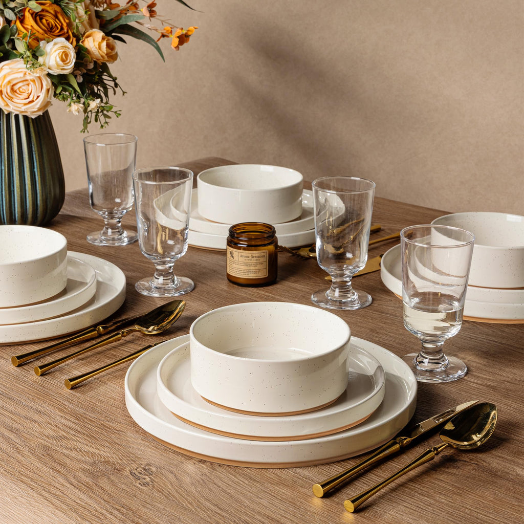Stoneware Dinnerware Sets for 6,18 Pcs Plates and Bowls Set