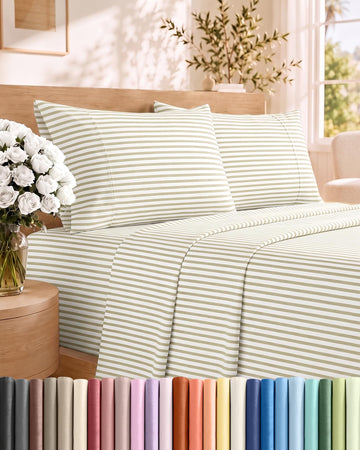 4 Piece Sheet Set - Breathable & Cooling Sheets - Beige Stripes