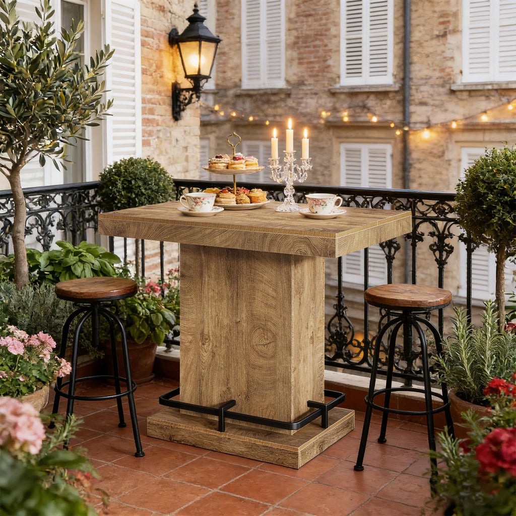 47" Bar Table, Industrial Bistro Pub Table with Metal Footrest, Rectangular Counter Height Table for Small Bar