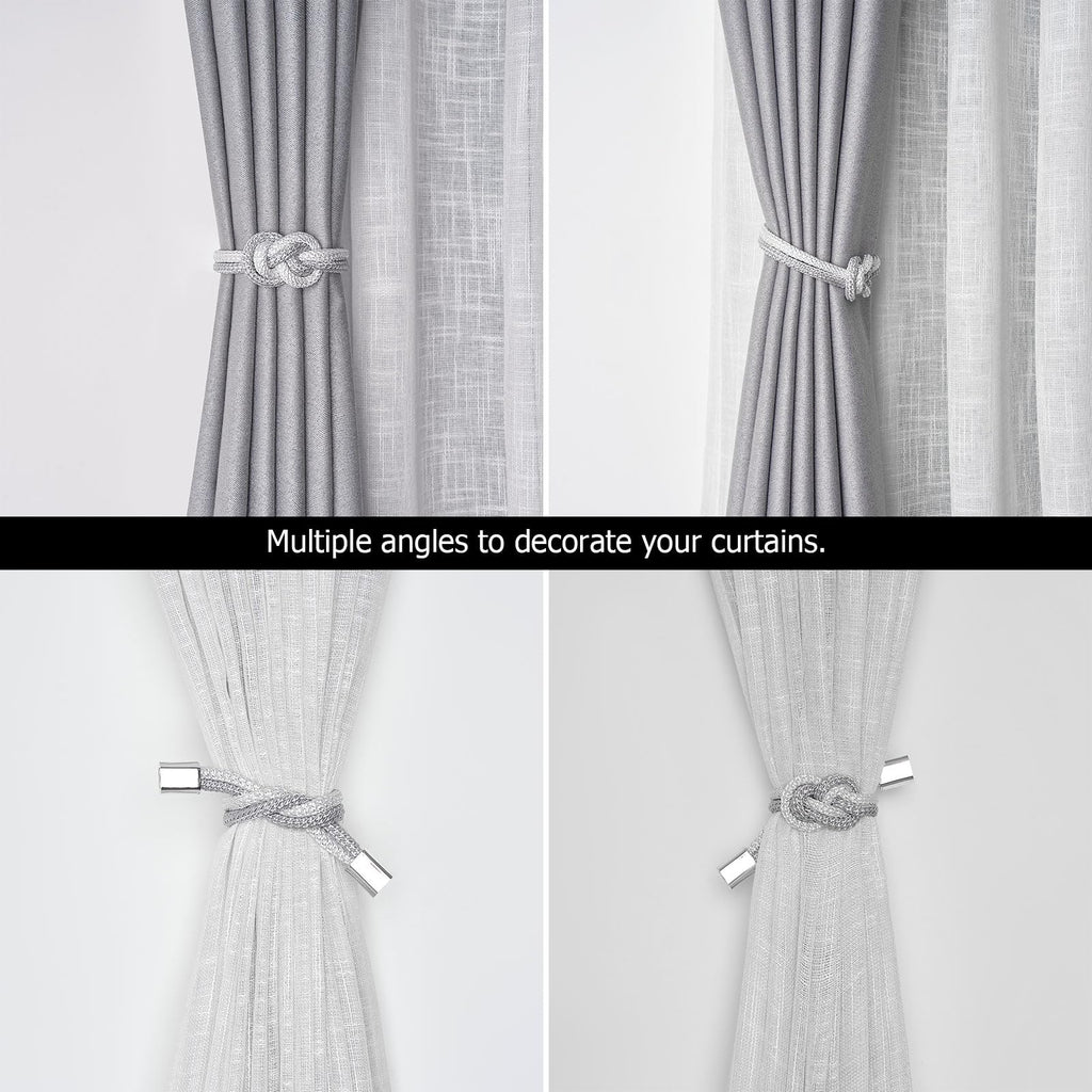 Mini Magnetic Curtain Tiebacks Nordic Simple Style Drape Tie Backs Elegant Hand Weave Rope Knot Decorative - 4 Pack