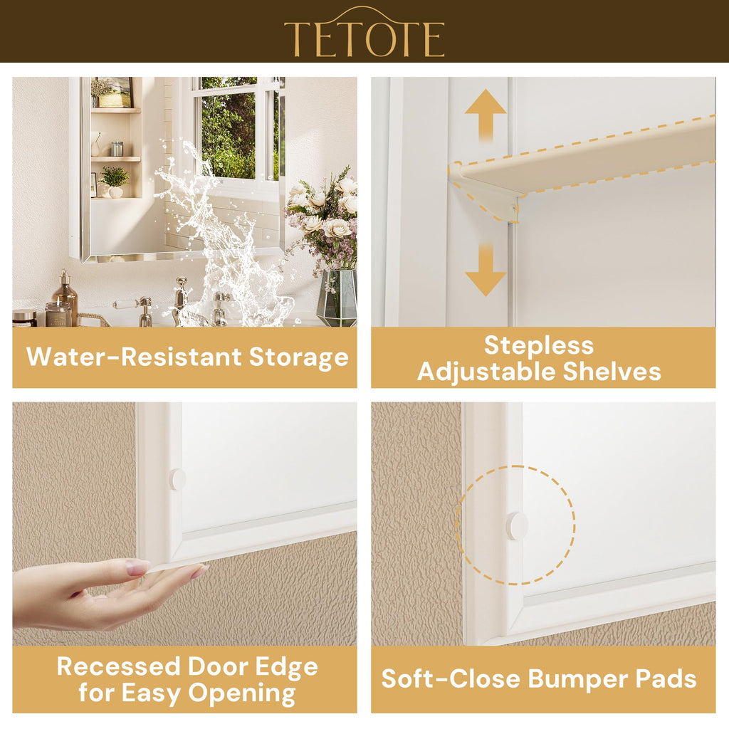 20 x 28 Bathroom Mirror Cabinet with Tempered Beveled Mirror White Medicine Cabinet Aluminum Cabinet DTC Hinges