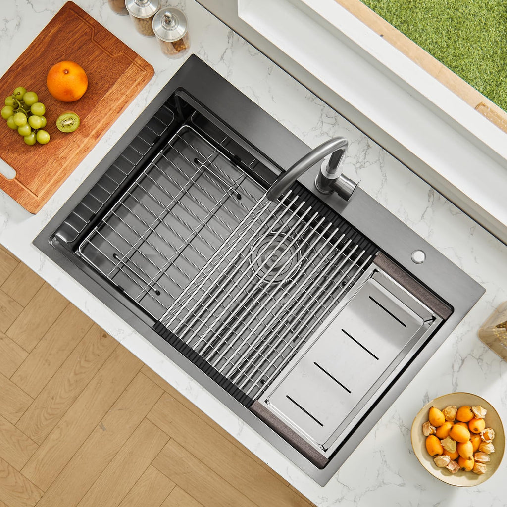 33 inches Kitchen Sink Workstation, Ledge and Multiple Accessories