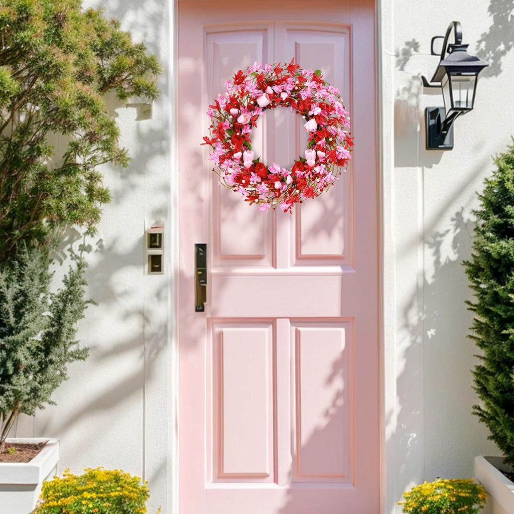 Valentine's Day Wreath 22 Inch Valentines Day Wreaths for Front Door Valentine Door Wreath with Red Berries Pink