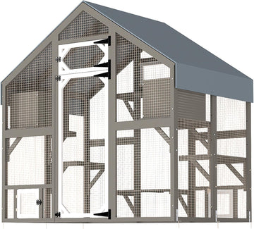 Large Outdoor Cat Enclosure 71" H Wooden Catio for Indoor & Outdoor Cats Walk-in Cat Patio with Multi-Level