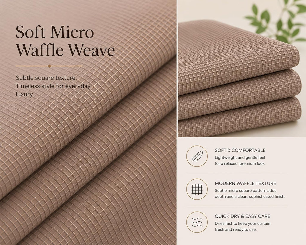 Hotel Style Waffle Weave Shower Curtain, Textured Fabric Shower Curtain, Water Resistant Polyester with Stitched Hook