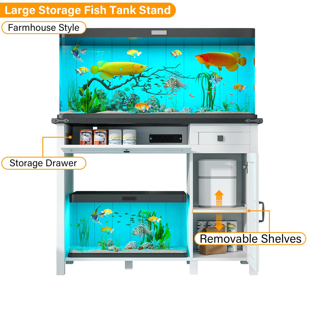40 Gallon Fish Tank Stand with Power Outlets, Farmhouse Decorative Aquarium Stand Furniture with Adjustable Shelves