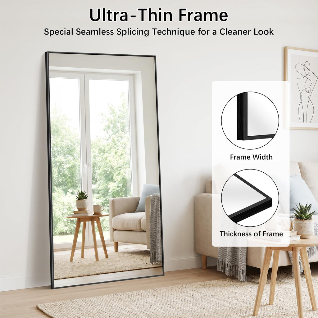 Black Bathroom Mirror for Wall, 72x36 Inch Rectangle Mirrors with Metal Frame, Modern Vanity Wall Mirror Decor Hangs