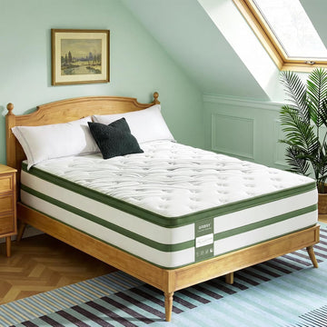 Full XL Mattress 14 Inch, Hybrid Full XL Memory Foam Mattress Medium Firm with 7-Zone Pocketed Coils for Back Pain
