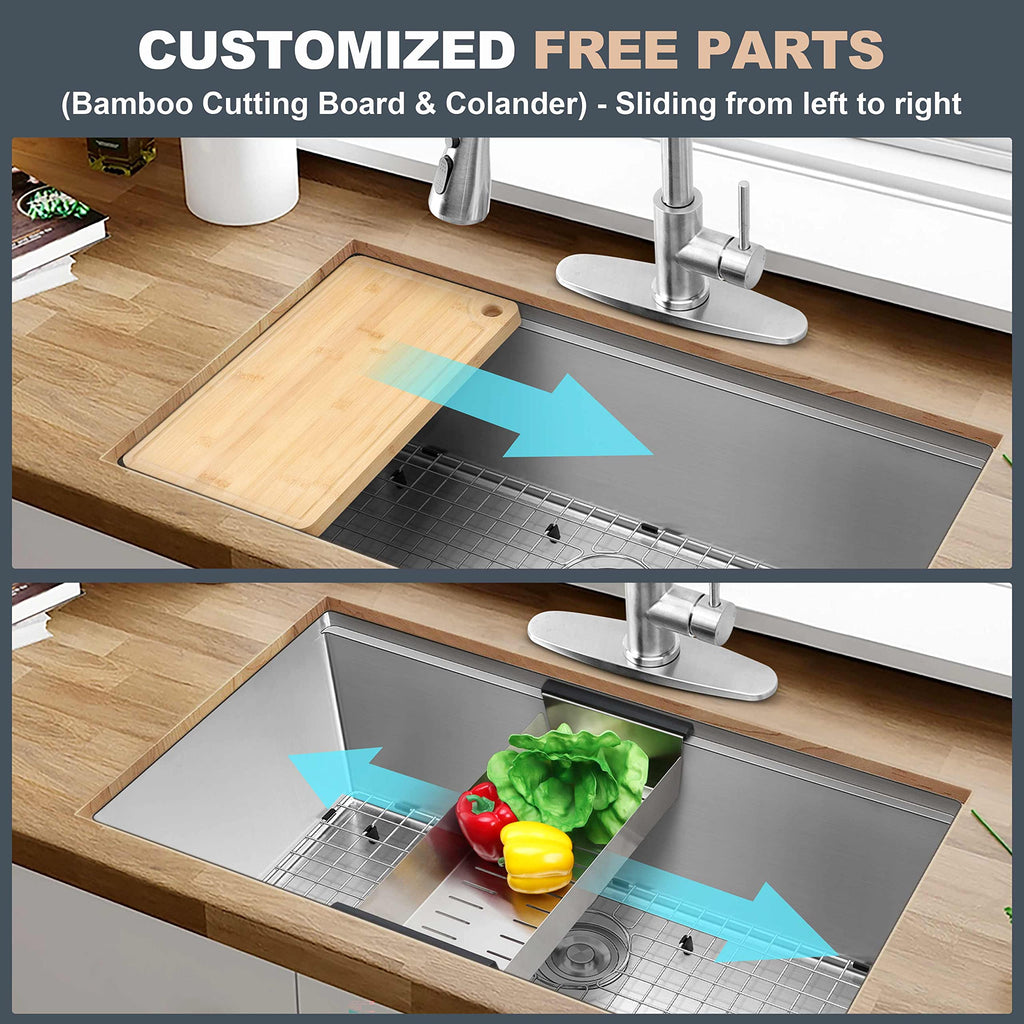 Kitchen Sink, 33 x 19 Inch Large Farmhouse Undermount Kitchen Sink, 18/10 Stainless Steel R10 Corner 10 Inch Deep